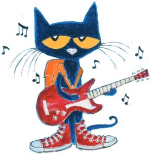 Pete The Cat Guitar Jamming PNG Image