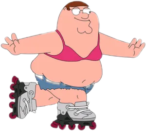 Peter Griffin Rollerbladingin Bikini Top PNG Image