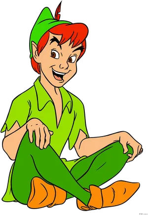 Peter Pan Sitting Down Illustration PNG Image