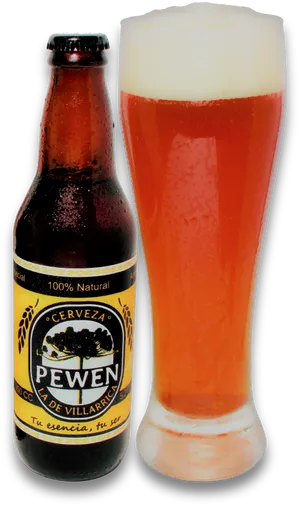 Pewen Cerveza Artisanal Bottleand Glass PNG Image