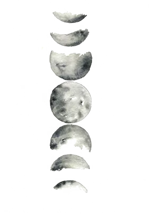 Phasesof Moon Watercolor PNG Image