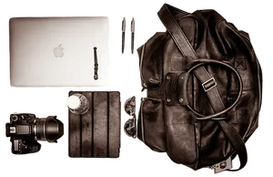 Photographer Travel Essentials Sepia Tone PNG Image