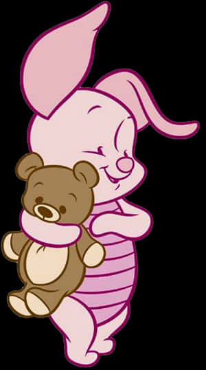 Piglet Hugging Teddy Bear PNG image with transparent background