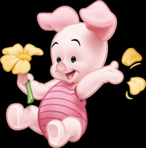 Piglet With Yellow Flower PNG image with transparent background