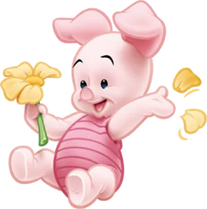 Piglet With Yellow Flower PNG Image