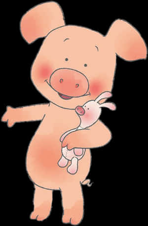 Pigletand Stuffed Bunny PNG image with transparent background