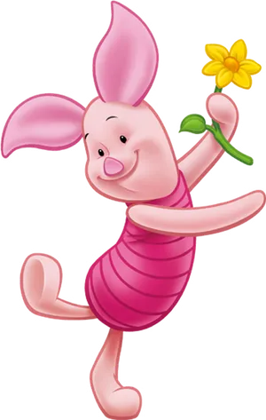 Pigletwith Yellow Flower PNG Image