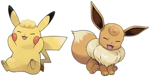 Pikachu_and_ Eevee_ Happy_ Illustration PNG Image