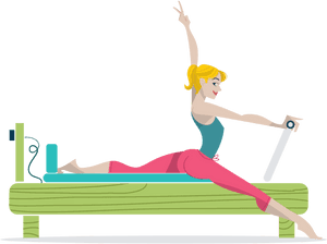 Pilates Reformer Exercise Illustration PNG image with transparent background