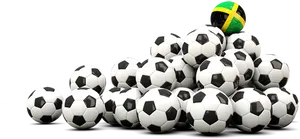 Pileof Soccer Ballswith One Standing Out PNG Image