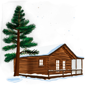 Pine Tree and Cabin Night Scene PNG 06132024 PNG with transparent background