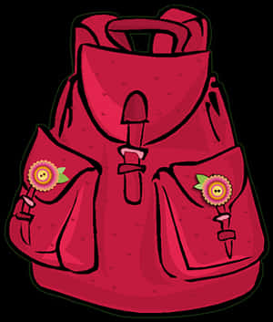 Pink Backpackwith Flower Patches PNG image with transparent background
