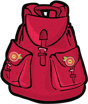 Pink Backpackwith Flower Patches PNG Image