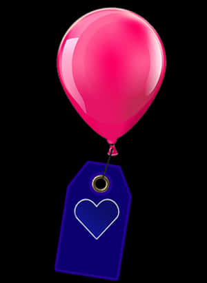 Pink Balloon With Love Tag PNG with transparent background