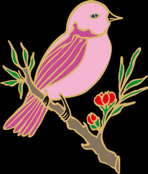 Pink Birdon Branch Vector PNG image with transparent background