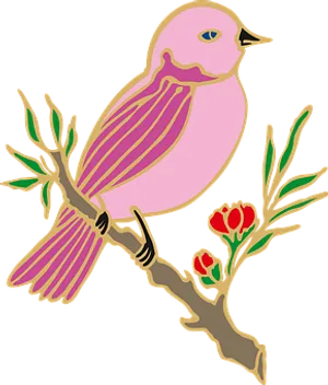 Pink Birdon Branch Vector PNG Image