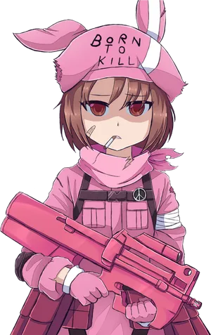 Pink Bunny Soldier Anime Art PNG Image