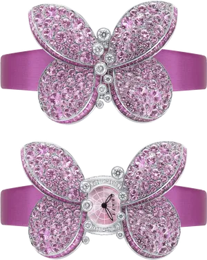 Pink Butterfly Jeweled Watches PNG Image