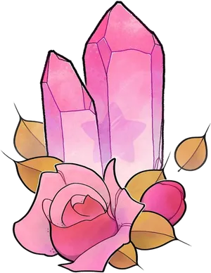 Pink Crystal Rose Tattoo Design PNG Image