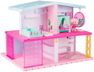 Pink Dollhousewith Figuresand Furniture PNG image with transparent background