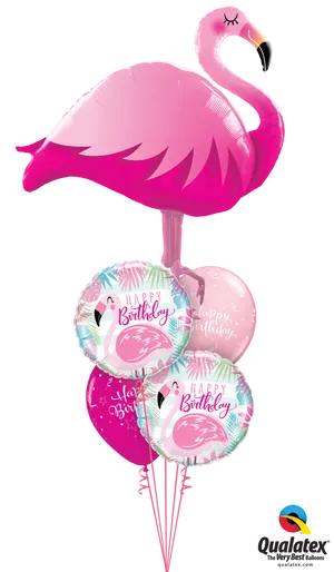 Pink Flamingo Birthday Balloons PNG Image