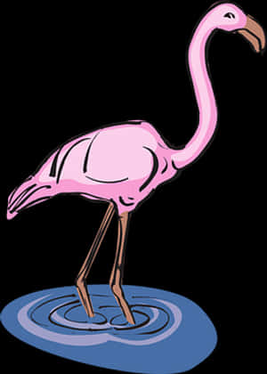 Pink Flamingo Standing In Water Illustration PNG image with transparent background