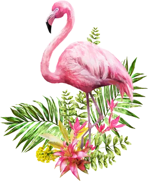 Pink Flamingo Tropical Foliage PNG Image