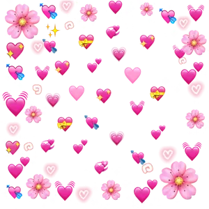 Pink Flowersand Hearts Pattern PNG Image