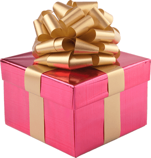 Pink Gift Boxwith Golden Ribbon PNG image with transparent background