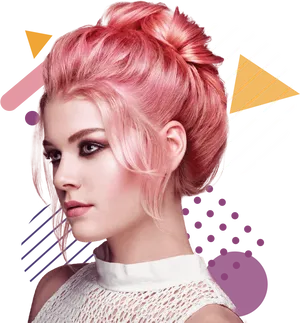 Pink Hair Updo Style Woman PNG Image