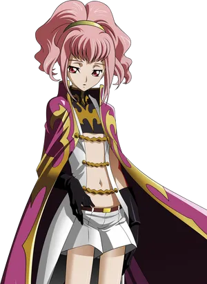 Pink Haired Anime Characterwith Cape PNG Image