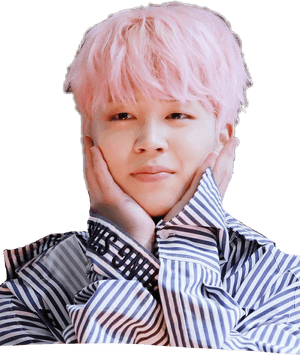 Pink Haired Man Smiling With Hands On Cheeks PNG image with transparent background