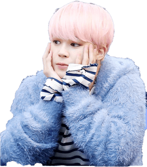 Pink Haired Person Resting Faceon Hands PNG image with transparent background