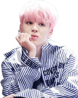 Pink Haired Person Striped Shirt PNG image with transparent background