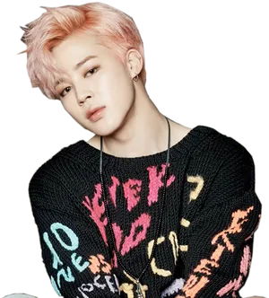 Pink Haired Personin Black Sweater PNG Image