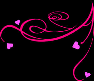 Pink Hearts Decorative Lineon Black Background PNG