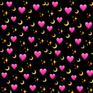 Pink Hearts Stars Moons Pattern PNG image with transparent background