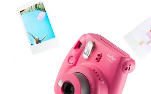 Pink Instant Cameraand Photos PNG Image