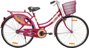 Pink Ladies Bicyclewith Basket PNG Image