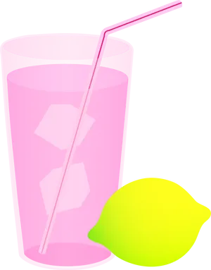 Pink Lemonade Glass With Lemon PNG Image