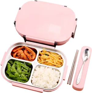 Pink Lunchbox Filled With Food PNG Image