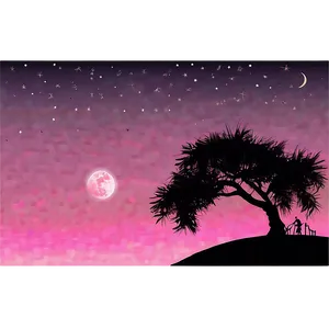 Pink Moon With Silhouette Landscape Png 35 PNG Image