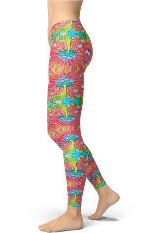 Pink Mushroom Psychedelic Stars Leggings Yoga Pants - Sportswear, HD Png Download PNG image with transparent background