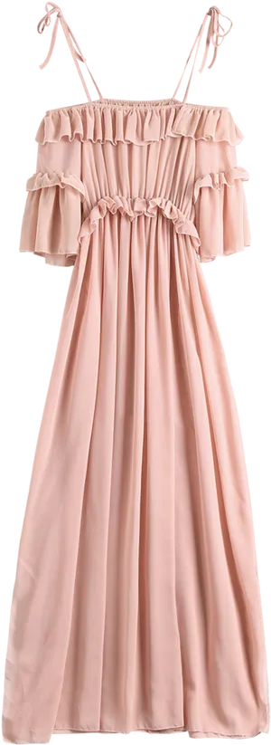 Pink Off Shoulder Ruffle Maxi Dress PNG Image