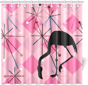Pink Retro Flamingo Shower Curtain PNG with transparent background