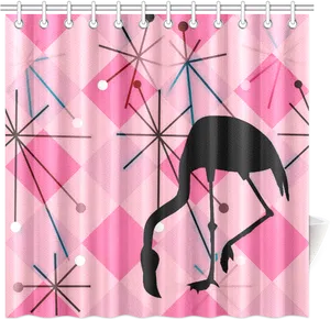 Pink Retro Flamingo Shower Curtain PNG Image