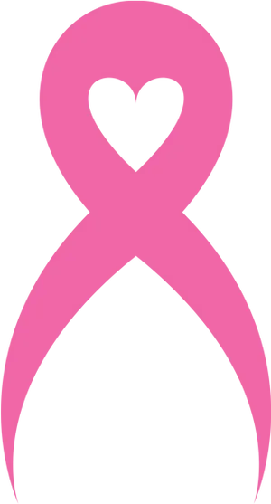 Pink Ribbon With Heart Symbol PNG Image