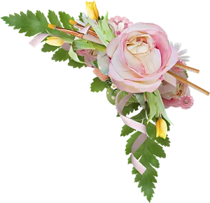 Pink_ Rose_ Bouquet_with_ Ribbons PNG Image