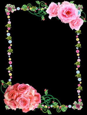 Pink Rose Floral Frame PNG image with transparent background