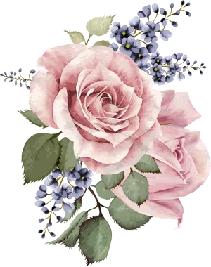 Pink Rose Watercolor Floral Arrangement PNG Image